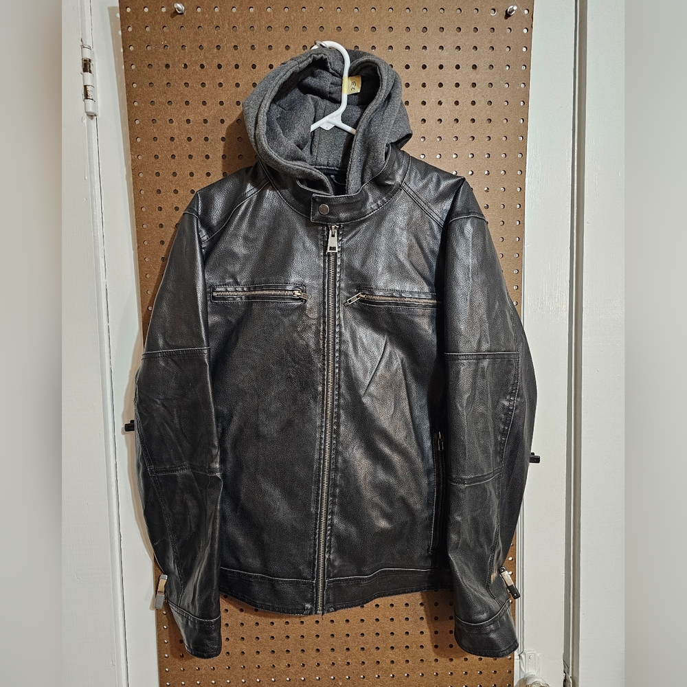 Black Rivet Mens Biker Style Vegan Leather Jacket